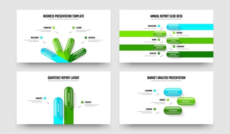 Vector business insight four five two three element diagram slide design vector illustration set