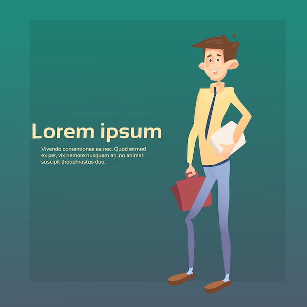 Business Man Manager Hold Suitcase Document