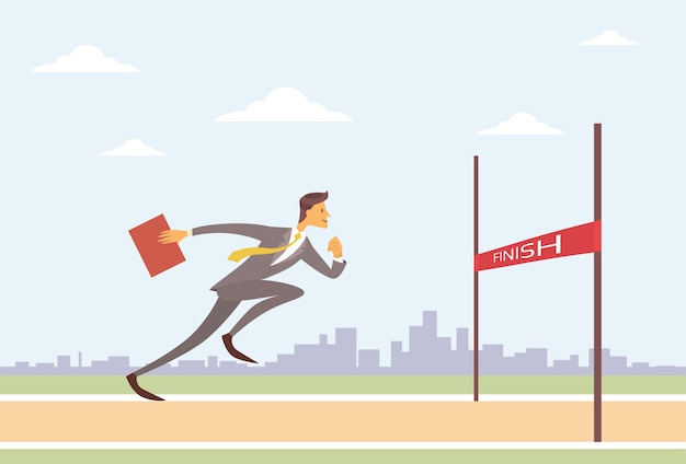 Business Man Run Throw Finish line