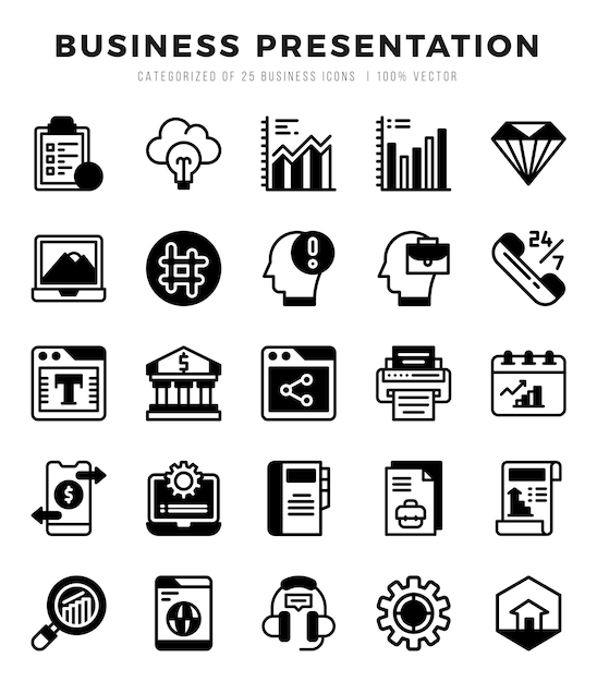 Business Presentation Icon Bundle 25 íconos para sitios web y aplicaciones
