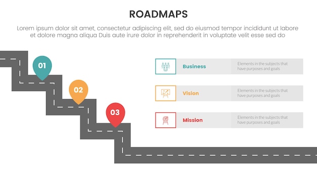 Vector business roadmaps process framework infografía 3 etapas con escalera o escaleras y concepto de tema ligero para presentación de diapositivas