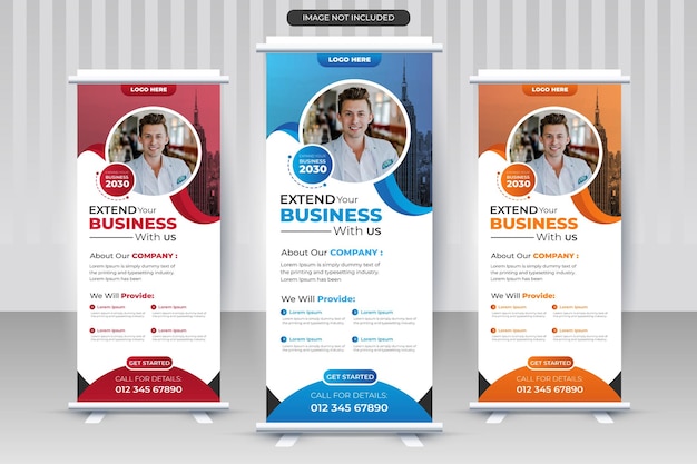 Business roll up standee signage banner premium vector template