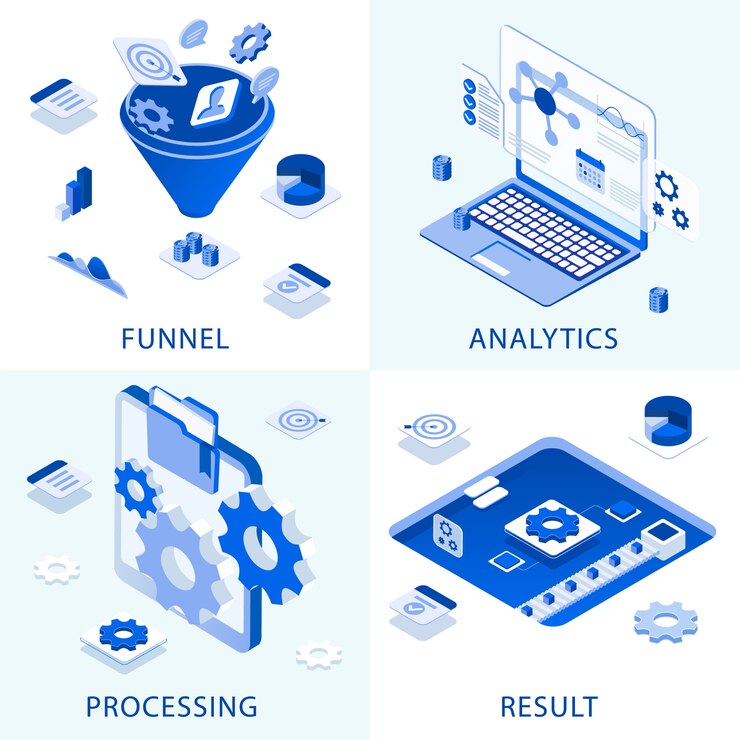 Vector business set marketing steps trabajo en iconos de éxito