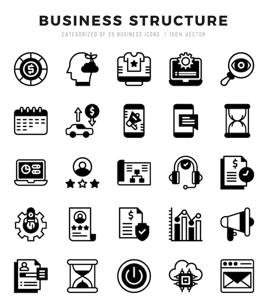 Vector business structure icon bundle 25 íconos para sitios web y aplicaciones