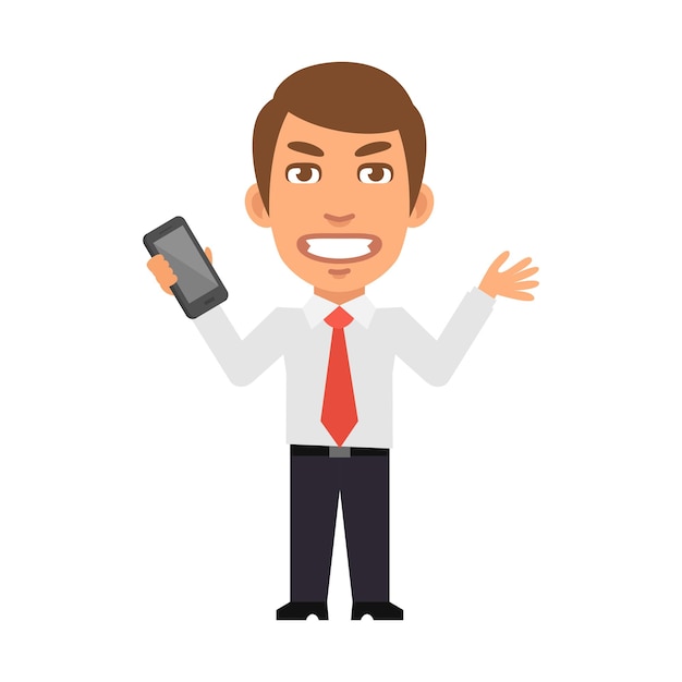 Businessman holding smartphone and angry