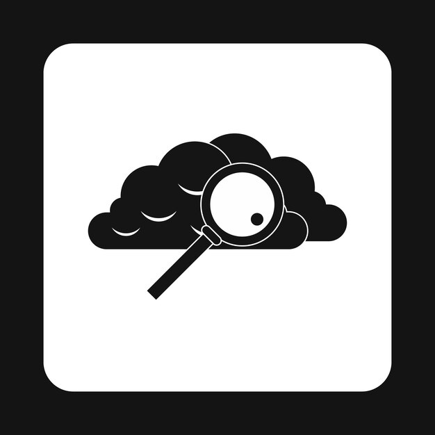 Búsqueda de archivos en el icono de almacenamiento en la nube en estilo simple aislado en fondo blanco Símbolo de datos