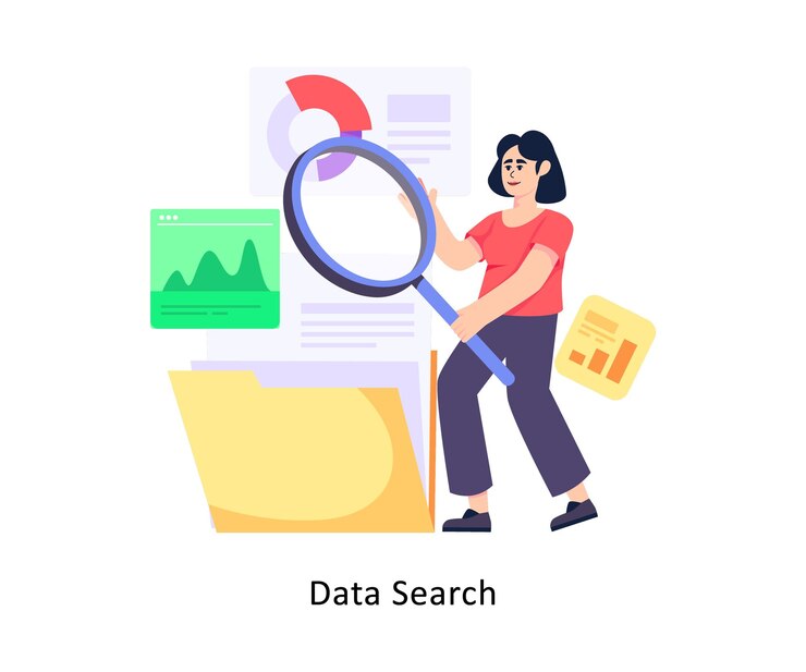 Vector búsqueda de datos diseño de estilo plano ilustraciones de stock vectorial