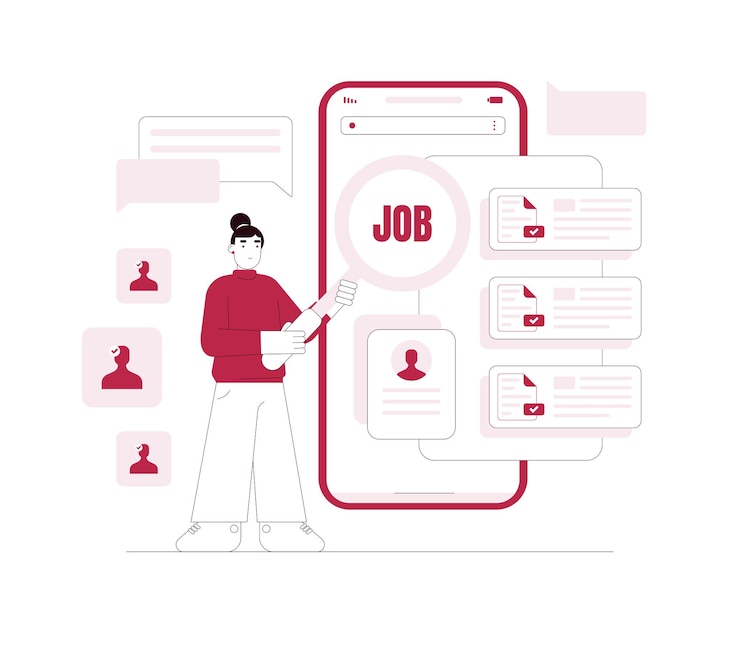 Vector búsqueda de empleo especialistas que eligen al mejor candidato para el trabajo perfiles de varias personas con clasificación empresa que busca una nueva ilustración del concepto de contratación de empleados