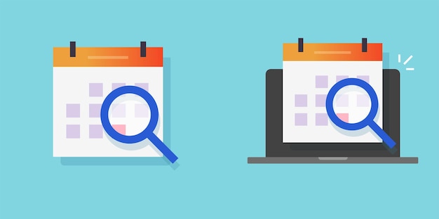 Búsqueda de eventos de citas de calendario en línea o exploración del plan de fecha límite a través de una lupa en la computadora