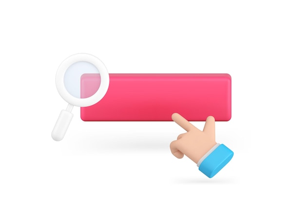 Búsqueda de información de optimización de motor de búsqueda de Internet barra de campo haga clic en icono 3d vector realista