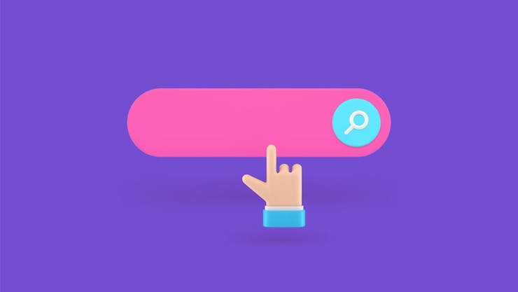 Vector búsqueda en línea navegación por internet barra de campo clic con la mano cursor encontrar información icono 3d vector