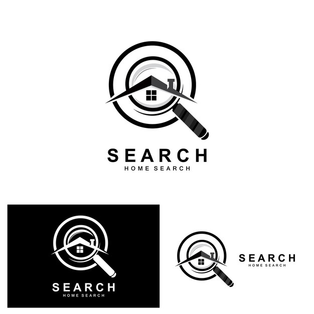 Búsqueda logo diseño detective ilustración inicio búsqueda glass lens empresa marca vector