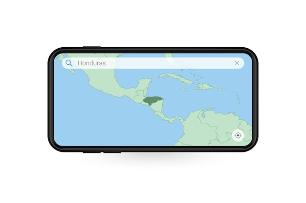 Búsqueda de mapa de honduras en la aplicación de mapas para teléfonos inteligentes. mapa de honduras en teléfono celular.