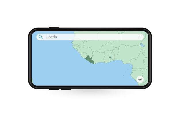 Búsqueda de mapa de liberia en la aplicación de mapas para teléfonos inteligentes. mapa de liberia en teléfono celular.