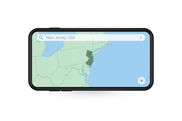 Búsqueda de mapa de Nueva Jersey en la aplicación de mapas de teléfonos inteligentes