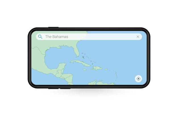 Búsqueda de mapas de las bahamas en la aplicación de mapas para teléfonos inteligentes. mapa de las bahamas en teléfono celular.