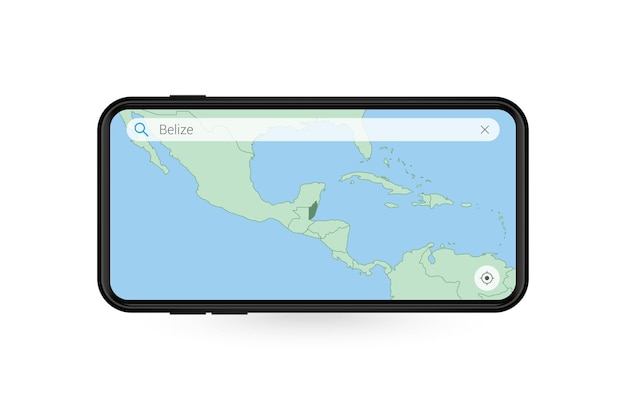 Búsqueda de mapas de belice en la aplicación de mapas para teléfonos inteligentes. mapa de belice en teléfono celular.