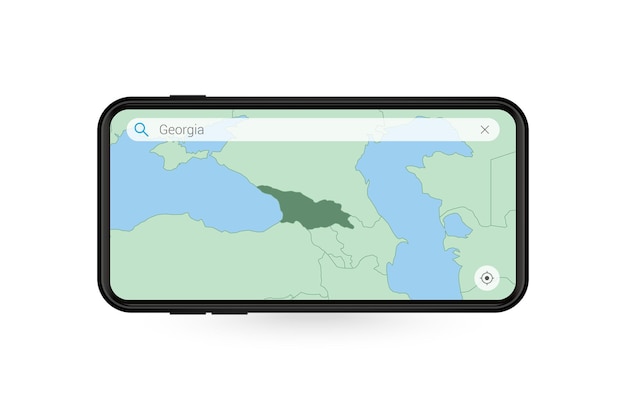 Búsqueda de mapas de georgia en la aplicación de mapas para teléfonos inteligentes. mapa de georgia en teléfono celular.