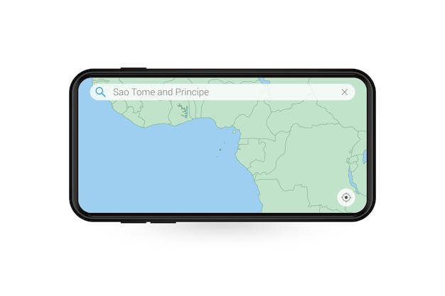 Búsqueda de mapas de santo tomé y príncipe en la aplicación de mapas para teléfonos inteligentes. mapa de santo tomé y príncipe en teléfono celular.