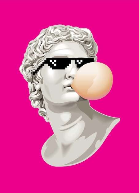 Vector busto antiguo con chicle