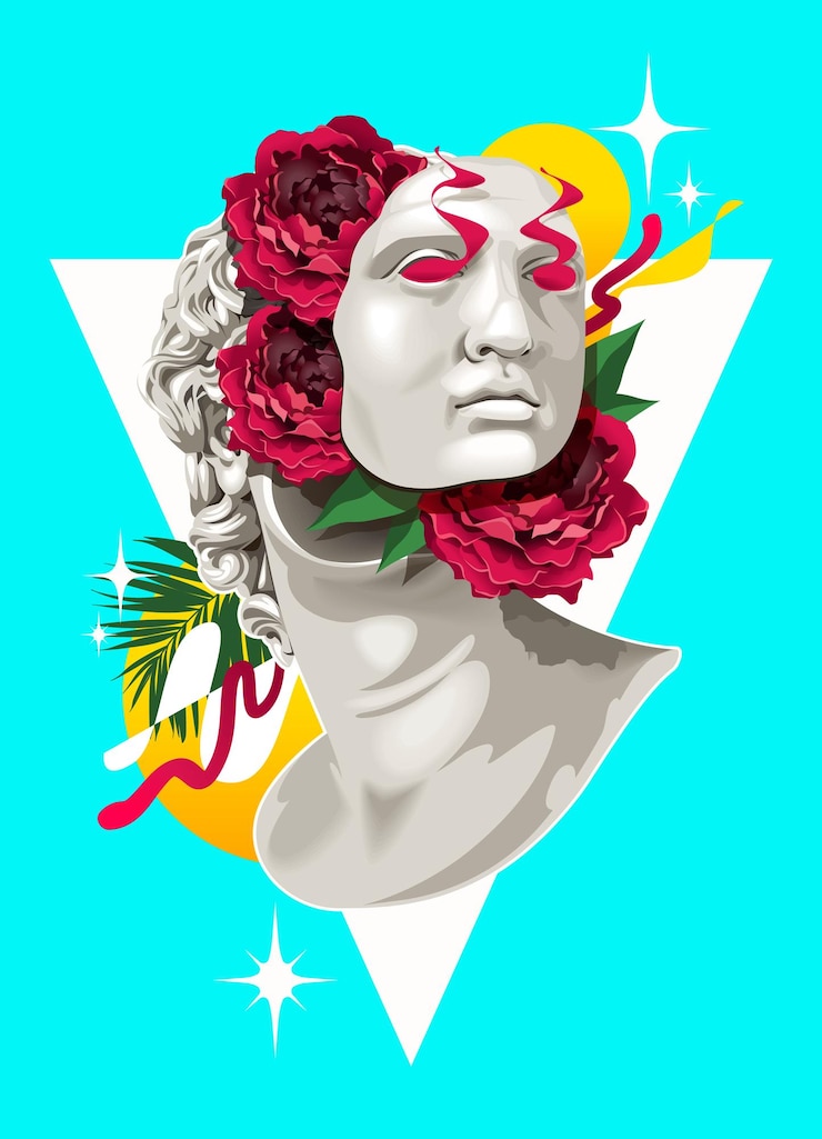 Vector busto antiguo con flores