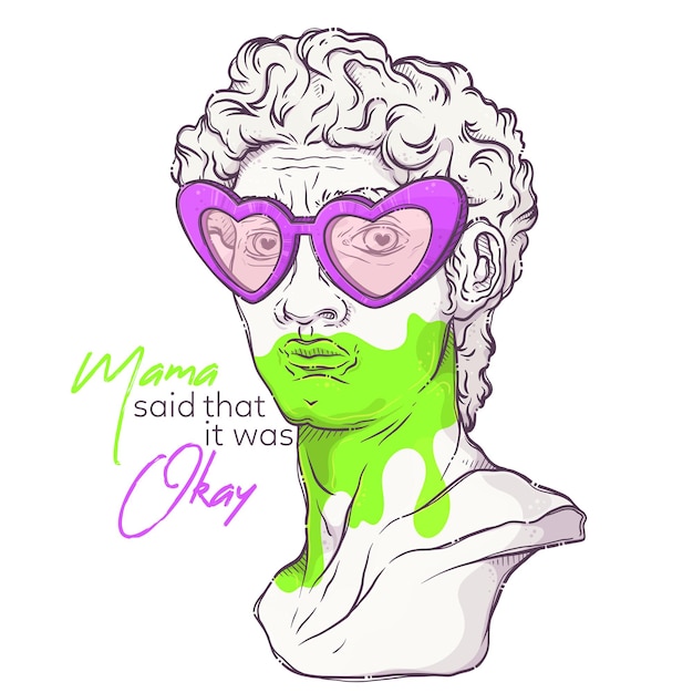 Busto de David dibujado a mano Estatua de mármol vectorial