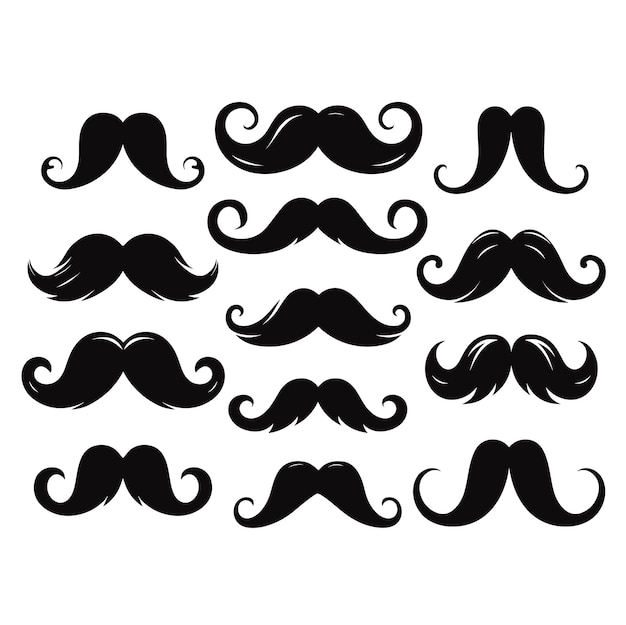 Bustos aislados silueta de dibujos animados negra de hombre adulto boca estilo de pelo facial barbería