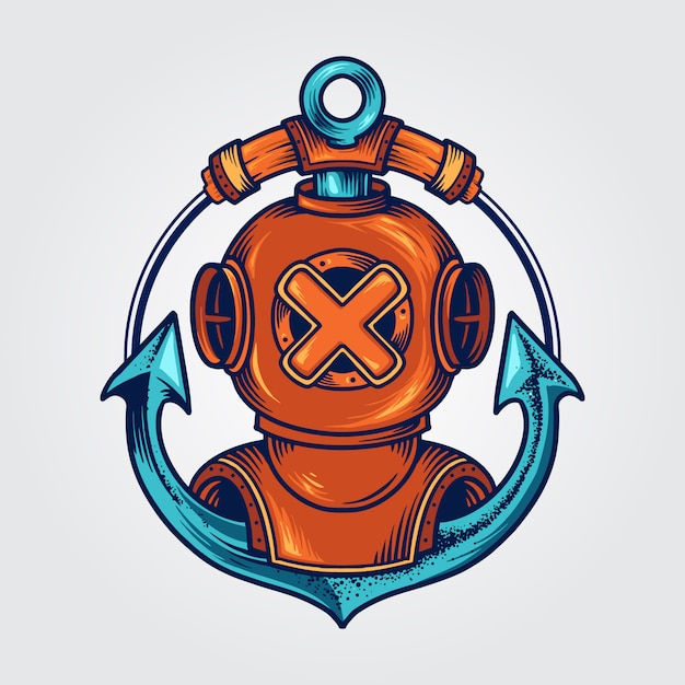 Buzo Casco ilustraciones y ancla