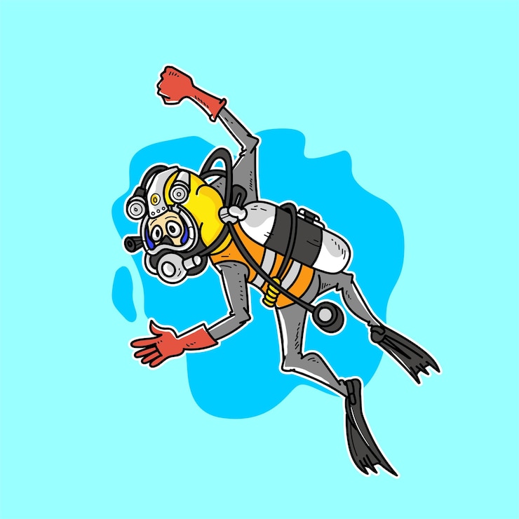 Vector el buzo de dibujos animados bajo el agua