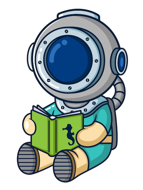 El buzo sentado y leyendo un libro.
