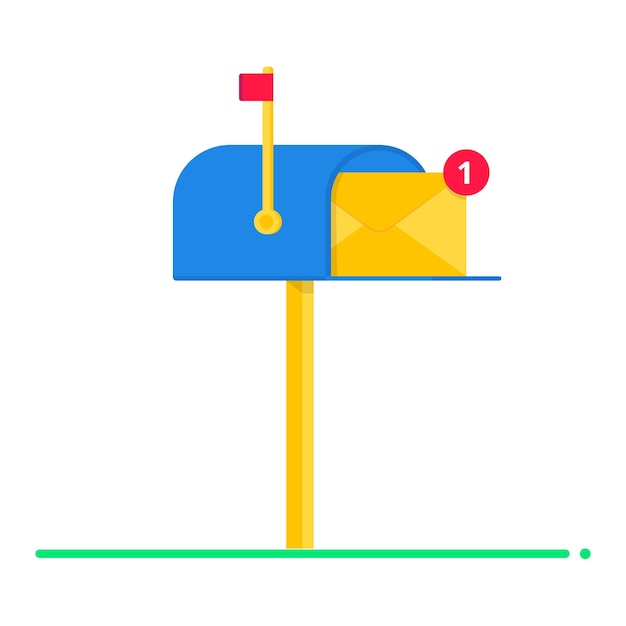 Buzón azul con carta de sobre estilo plano diseño vector ilustración icono signo