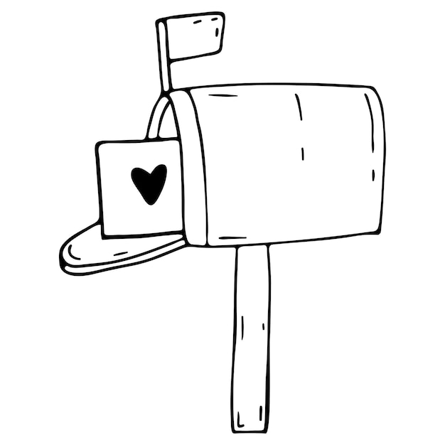 Buzón. Ilustración de vector doodle de un buzón con una carta de amor. Icono de San Valentín.