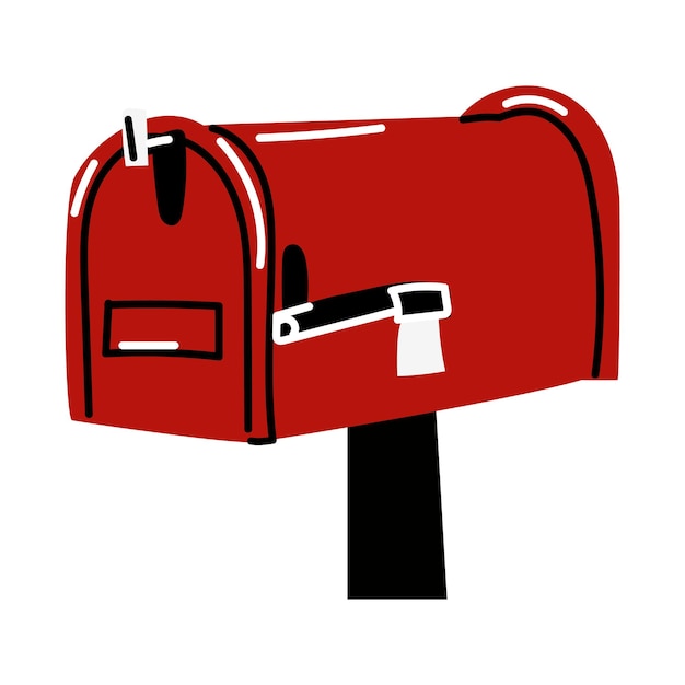 Un buzón rojo cerca de la casa en un blanco Ilustración vectorial moderna dibujada a mano Un diseño aislado
