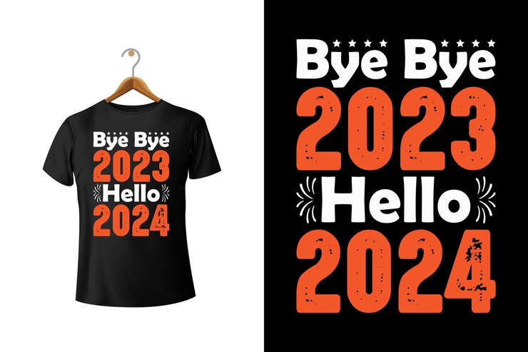 Byebye 2023 Hello 2024 Diseño de camiseta vectorial