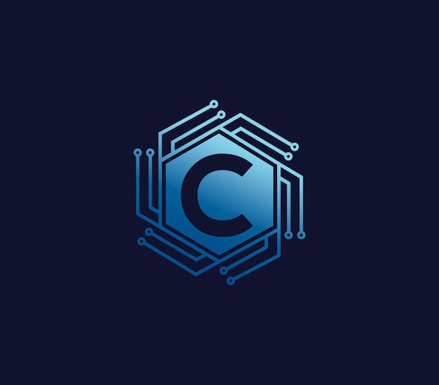 C concepto de diseño del logotipo de la tecnología alfabética