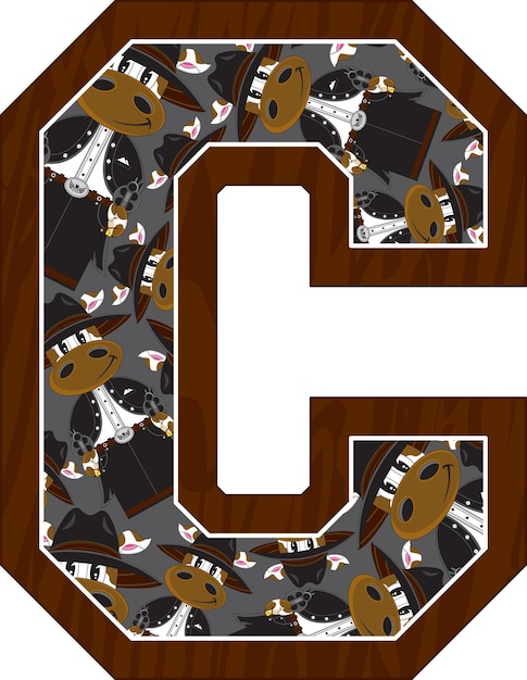 C es para Cow Cowboy Outlaw Wild West Alphabet Learning Ilustración educativa