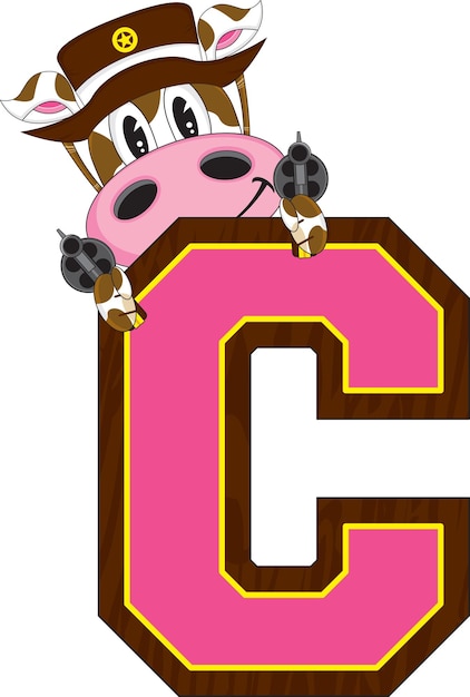 C es para Cow Cowboy Wild West Alphabet Learning Ilustración educativa
