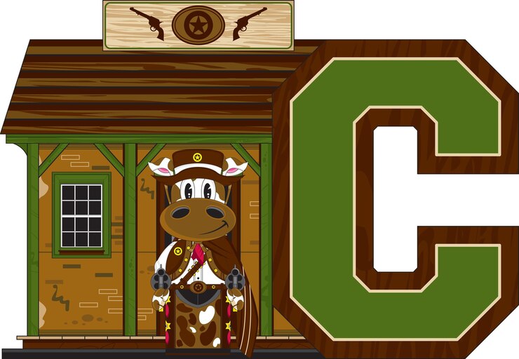 Vector c es para cow cowboy wild west alphabet learning ilustración educativa