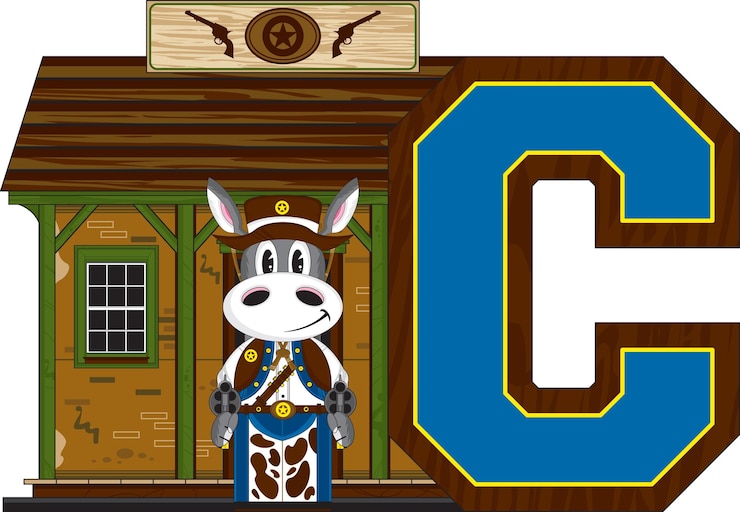 Vector c es para cowboy donkey wild west alphabet learning ilustración educativa