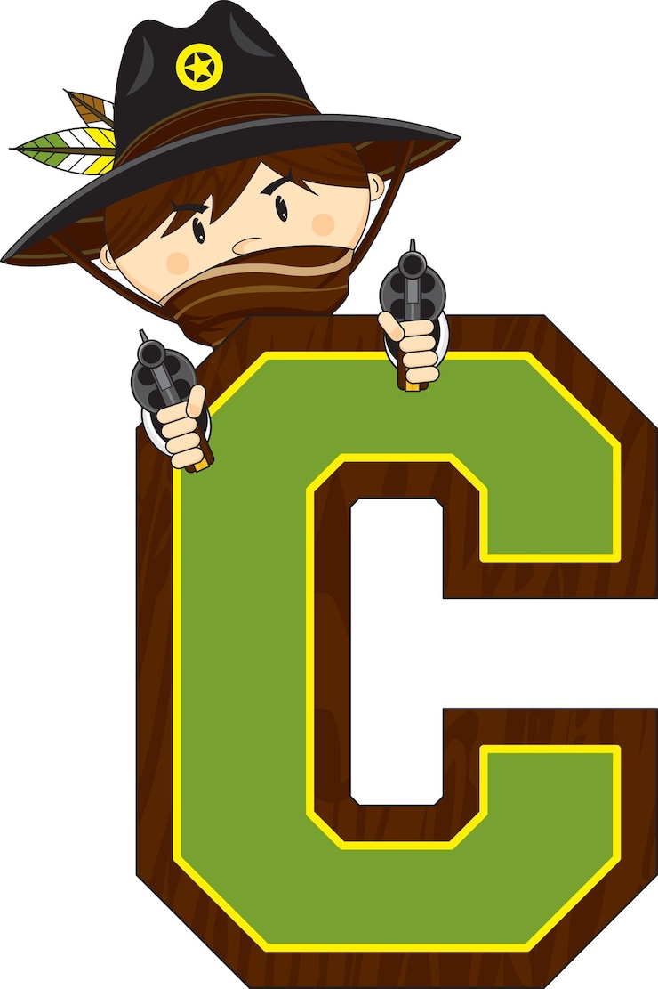 Vector c es para cowboy wild west alphabet learning ilustración educativa