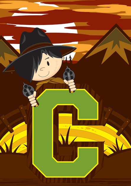 C es para Cowboy Wild West Alphabet Learning Ilustración educativa