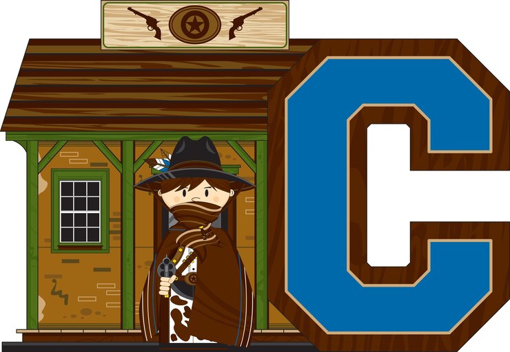 Vector c es para cowboy wild west alphabet learning ilustración educativa
