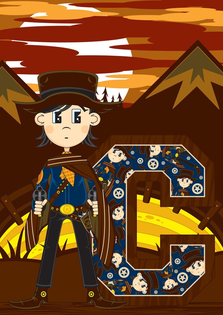 Vector c es para cowboy wild west alphabet learning ilustración educativa