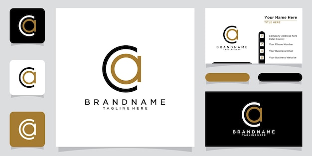 CA o AC Letter Logo Design Template Vector con diseño de tarjeta de visita Vector Premium