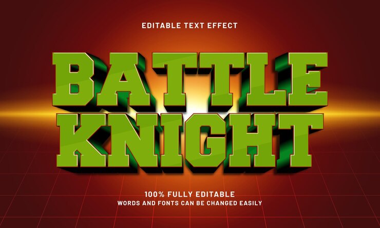 Vector caballero de batalla efecto de texto editable con un héroe y estilo de texto súper