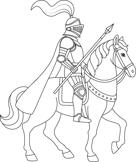 El caballero a caballo dibuja un contorno para colorear