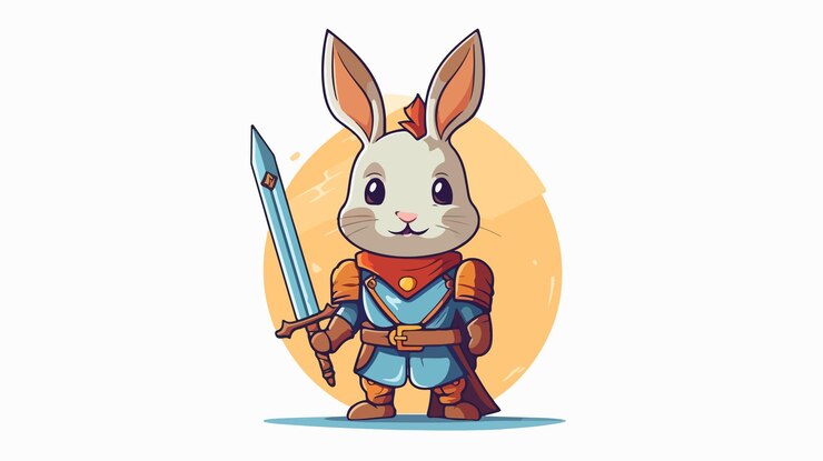 Vector el caballero del conejo sonriente ilustración de dibujos animados artículo de personajes de fantasía