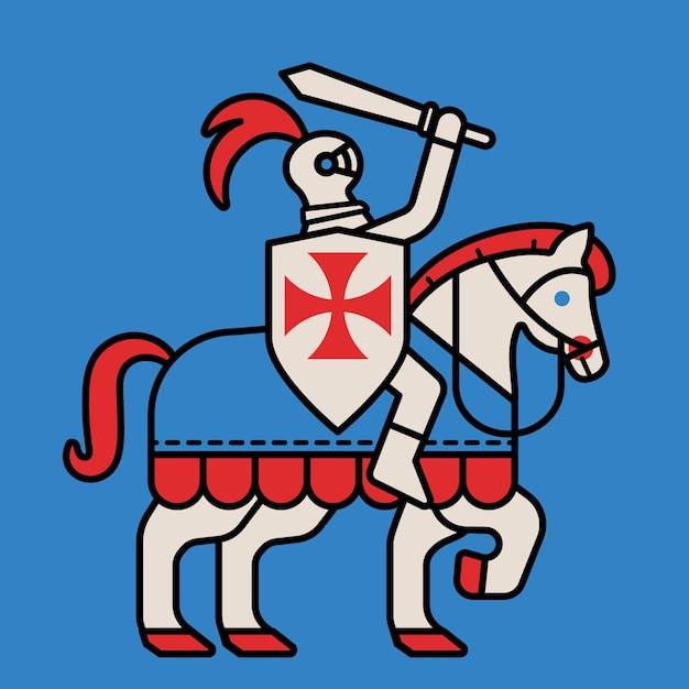 Caballero de dibujos animados en una ilustración plana de caballo vector premium