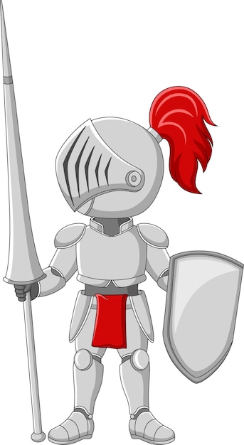 Vector caballero de dibujos animados sosteniendo una espada y un escudo