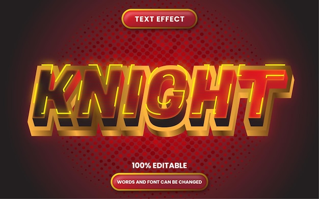 Caballero de efecto de texto con estilo de texto editable degradado rojo y dorado 3d